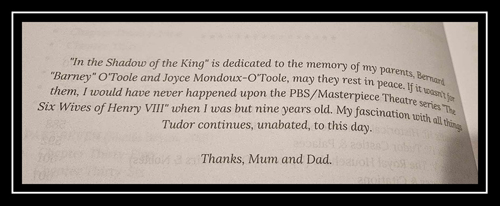 Dedication from "In the Shadow of the King" by Deborah O'Toole. Click on image to view larger size in a new window.