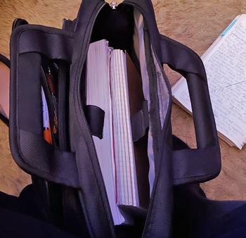 My book-bag-to-go. Click on image to view larger size in a new window.