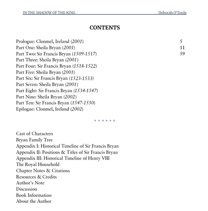Table of Contents from "In the Shadow of the King." Click on image to view larger size in a new window.