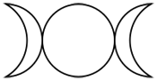 The "Triple Goddess" symbol of waxing, full and waning moons, which represents Maiden, Mother & Crone.